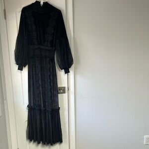 TOV velvet ruffle lace black maxi dress size 38